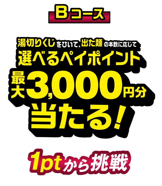 Bコース 切りくじをひいて、最大3,000円分当たる！ 1ptで挑戦